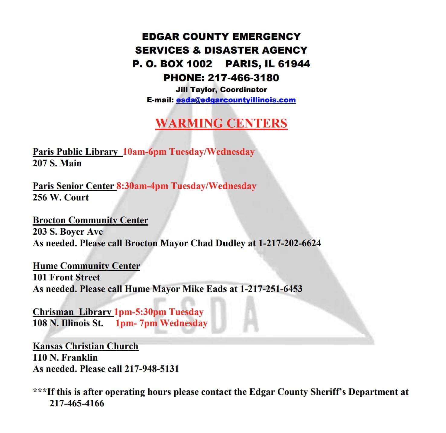 Edgar county warming centers myradiolink
